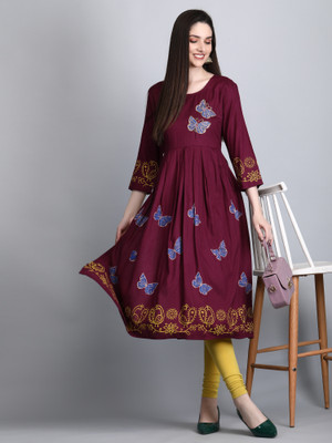 SHREE SHYAM FASHION Women Embellished Flared Kurta(Purple)