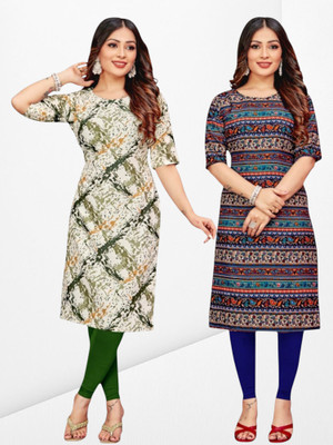 Nitya Trends Women Printed Straight Kurta(White, Multicolor)