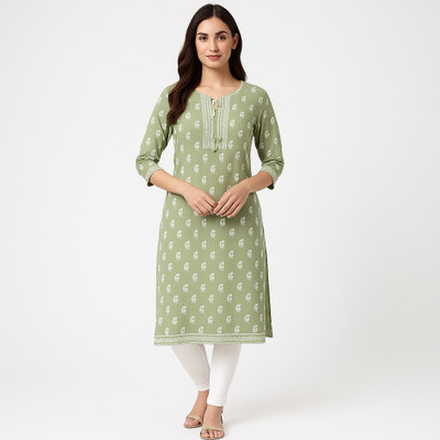 ARCOLLECTION Women Printed A-line Kurta(Light Green)