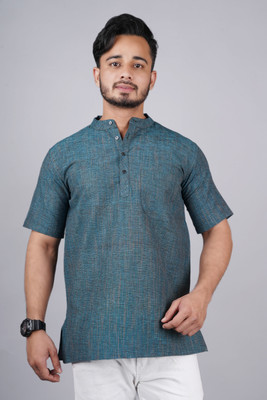 Latest Plus Men Printed Straight Kurta(Blue)