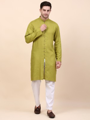 QISHTAR Men Solid A-line Kurta(Green)