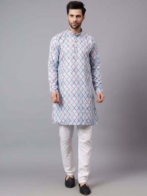 FireFish Men Self Design A-line Kurta(Pink, Green)