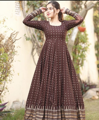 AASHLEY Women Printed Anarkali Kurta(Brown)