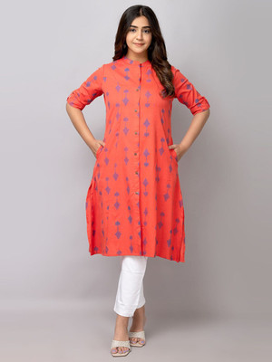 FASHION PETALS Women Ikat A-line Kurta(Pink)