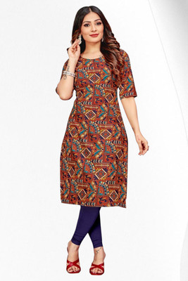 HouseOfCommon Women Printed Straight Kurta(Brown)