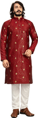 Viradiya Men Printed Straight Kurta(Maroon)