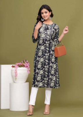 GLORIOUS Women Printed Straight Kurta(Blue)