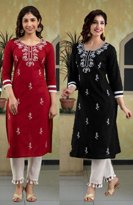 vikshi Women Embroidered Straight Kurta(Multicolor)