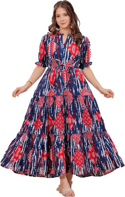 Kuruti B Sheets Women Printed A-line Kurta(Red)