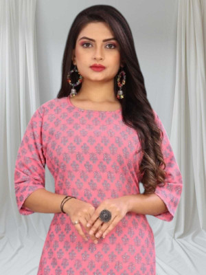 SUMITA SAREE Women Printed Straight Kurta(Pink)
