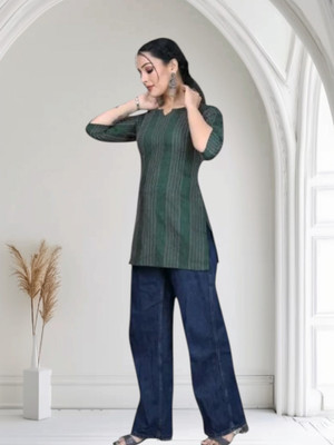 THEICON Women Striped A-line Kurta(Green)