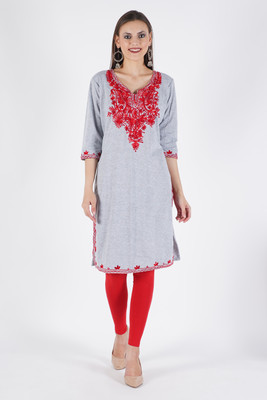 CROWN KING GARMENTS Women Embroidered Straight Kurta(White)