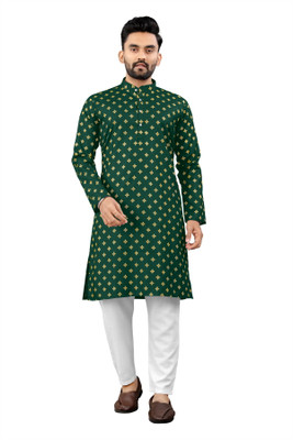 Shree Dutt Creation Men Polka Print Straight Kurta(Green)