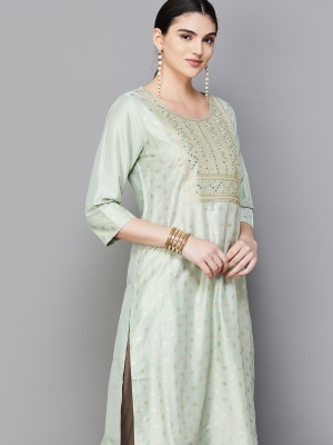 MELANGE Women Embroidered A-line Kurta(Light Green)