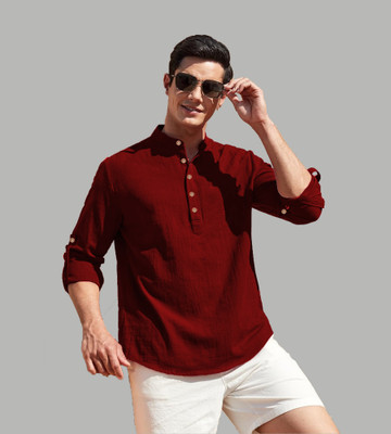 Apektra Men Solid Straight Kurta(Maroon)