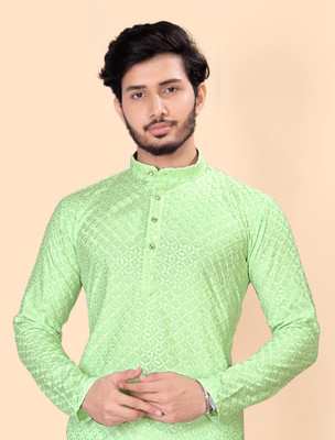 ANREX Men Self Design Straight Kurta(Light Green)