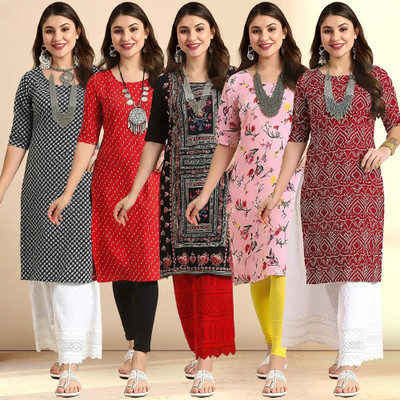 1 Stop Fashion Women Printed Straight Kurta(Multicolor)