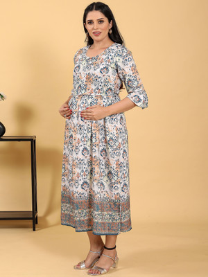 RITIJYA Women Floral Print A-line Kurta(Grey)