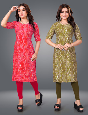 Tashvi Creation Women Printed Straight Kurta(Brown)