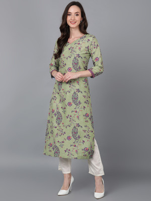 AHIKA Women Printed Straight Kurta(Green)