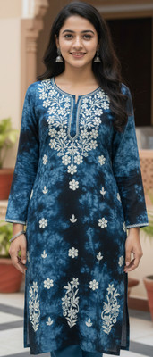 NAZAQATCHIKAN Women Dyed/Ombre Straight Kurta(Black)