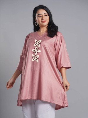 LetsDressUp Women Printed Straight Kurta(Pink)