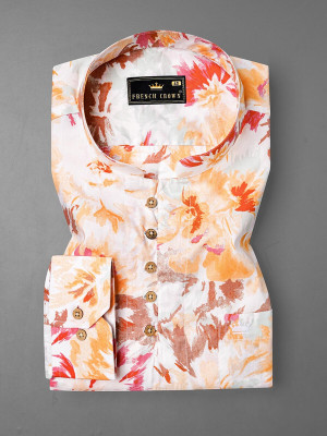 french crown Men Printed Straight Kurta(Red)