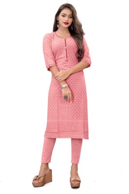 Vijay Laxmi Garments Women Chikan Embroidery Straight Kurta(Pink)