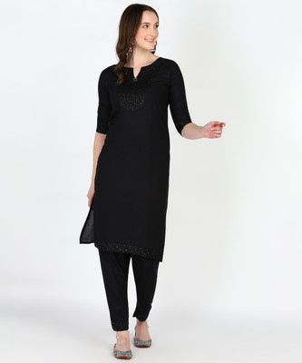 Anvi creation Women Embroidered Straight Kurta(Black)