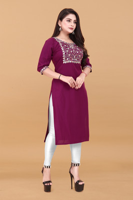 HARISH TEXTILE Women Embroidered A-line Kurta(Purple)