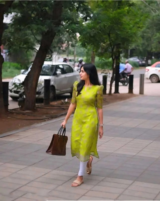 Vraj Women Printed A-line Kurta(Light Green)