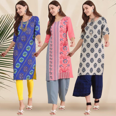 EthnicBasket Women Printed Straight Kurta(Multicolor)