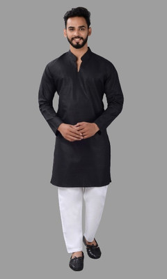VILLAIN Men Printed A-line Kurta(Black)