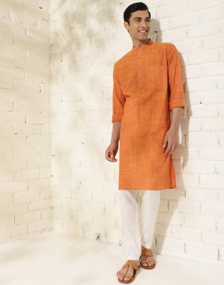 Fabindia Men Solid Straight Kurta(Orange)