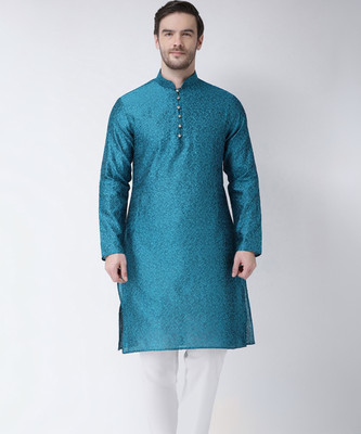 SG Men Solid Straight Kurta(Blue)