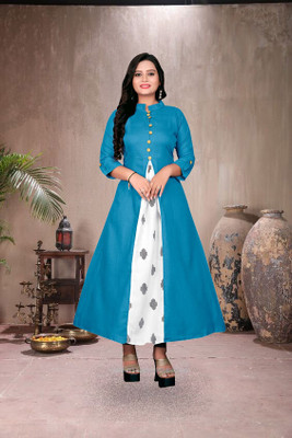 Tradenest International Women Printed A-line Kurta(Light Blue)