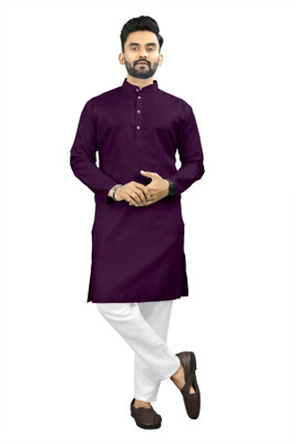 Shree Dutt Creation Men Solid Straight Kurta(Purple)