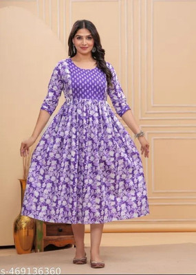 Desi Era Women Printed Anarkali Kurta(Purple)