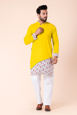 Rainbow Cloths Men Printed Ethnic Dress Kurta(Yellow)