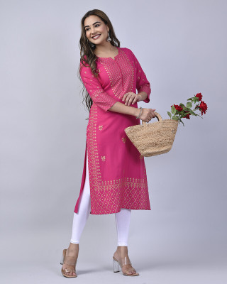 Mauka Women Self Design Straight Kurta(Pink)