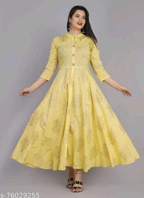 ANTIMA Women Printed Anarkali Kurta(Yellow)