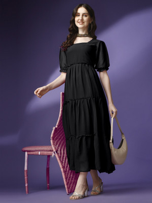 Femvy Women Solid Anarkali Kurta(Black)