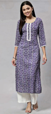 Dinaya Women Floral Print Straight Kurta(Purple)