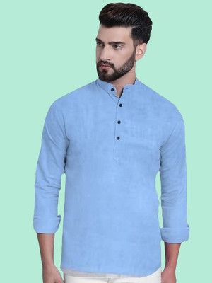 Super Westan Men Solid Straight Kurta(Light Blue)