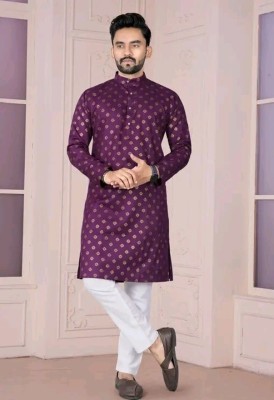 SANJU FASHION Men Polka Print Straight Kurta(Purple)