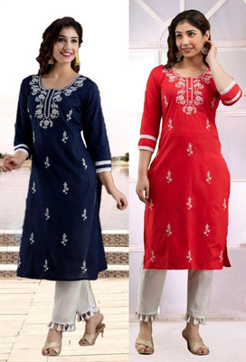 SISTO Women Chikan Embroidery A-line Kurta(Multicolor)