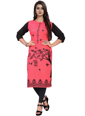 maruti fab Women Printed Straight Kurta(Pink, Black)