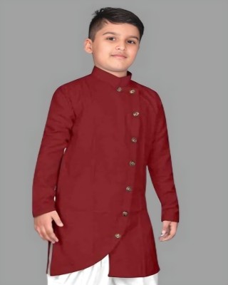 KR24ENTERPRISE Boys Solid Straight Kurta(Maroon)