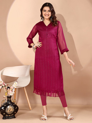 ZAZADIYA ENTERPRISE Women Self Design A-line Kurta(Maroon)