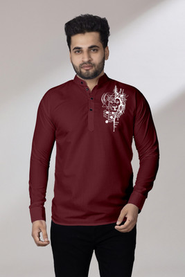 Kavyangle Creation Men Printed Straight Kurta(Maroon)